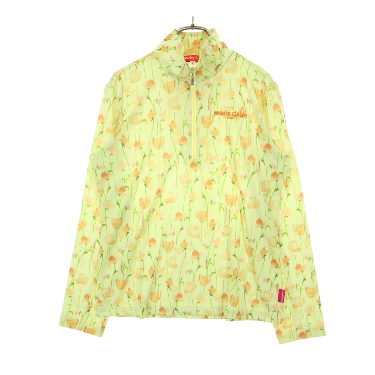 美品 marie claire SPORT マリクレールスポーツ 花柄 長袖 ハーフ ジップジャケット L イエロー レディース拍卖