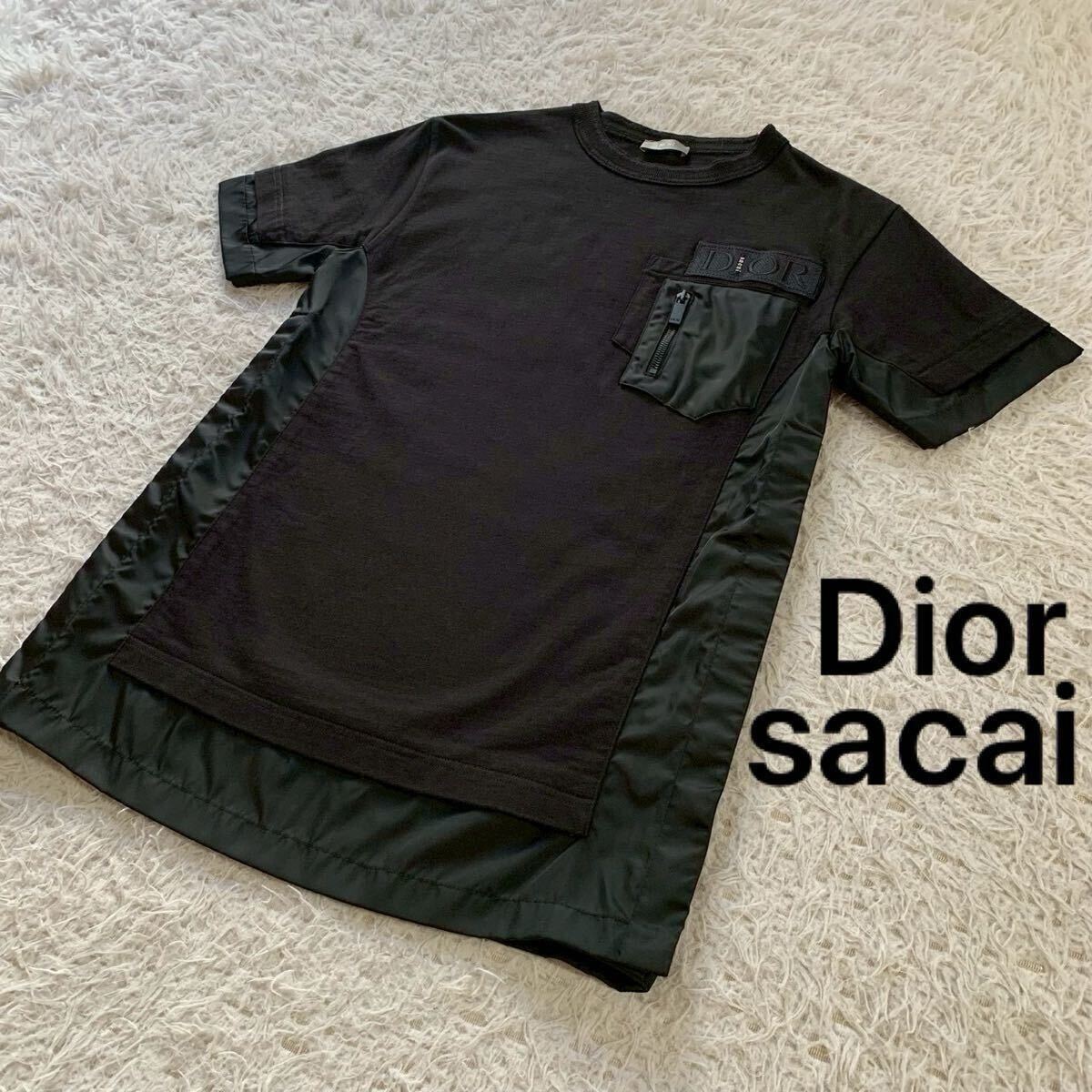 Dior × sacai オーバーサイズ ハイブリッド ドッキングTシャツ Dior Homme ディオールオム サカイ Sacai 21AW 213J669A0554 異色素材拍卖