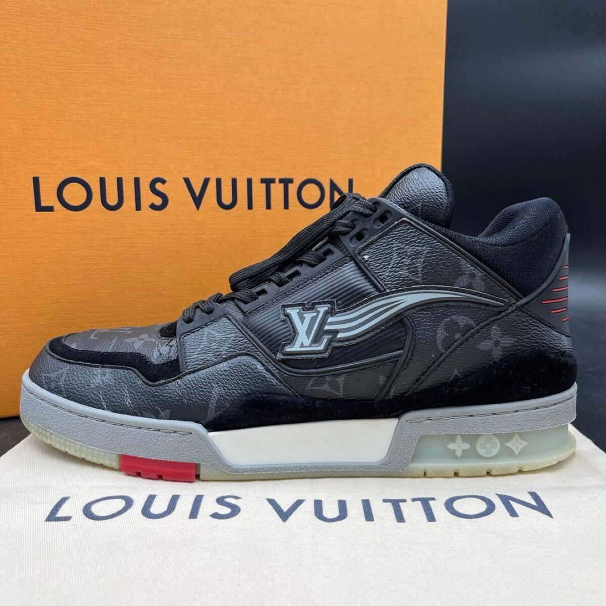 1円 【美品】 LOUIS VUITTON ルイヴィトン LVトレイナー モノグラム サイドロゴ レザー スエード メンズ スニーカー 靴 シューズ 26cm相当拍卖