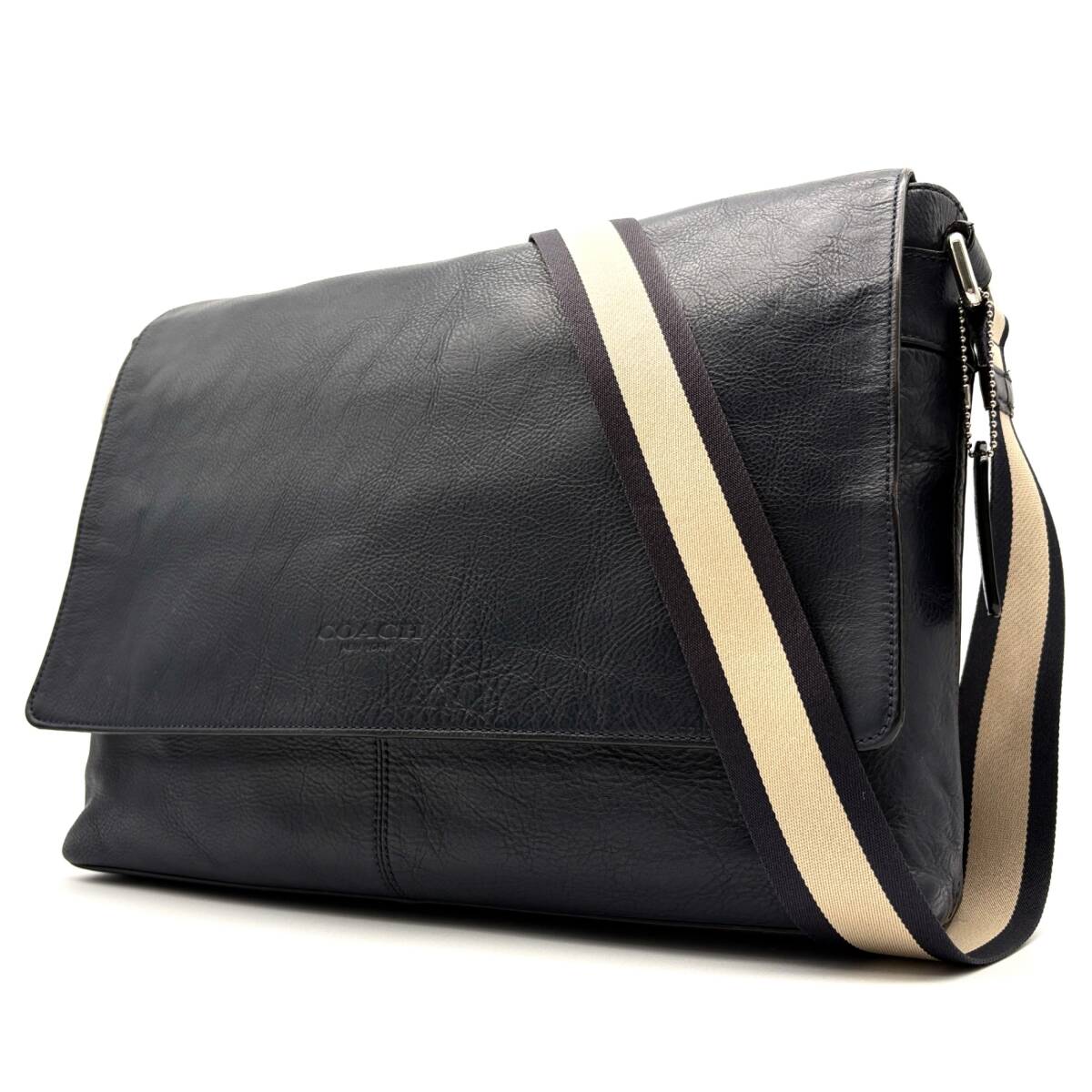 正規品 COACH コーチ ショルダーバッグ メッセンジャー フラップ レザー ロゴ A4 PC ビジネスバッグ 大容量 多収納 シンプル ネイビー拍卖