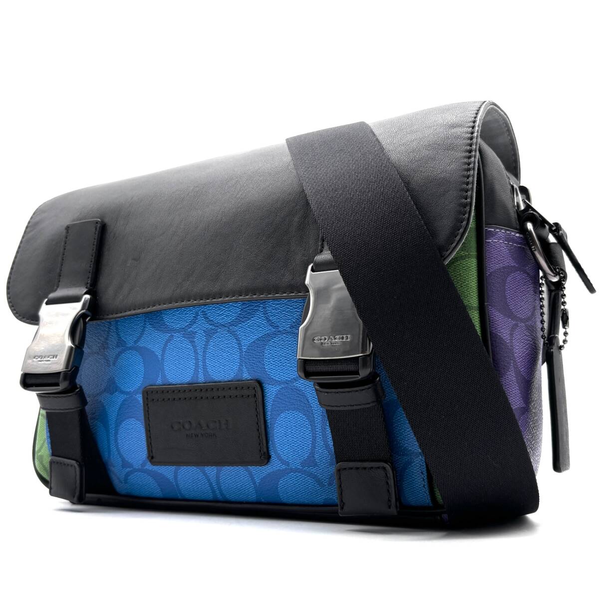 未使用に近い COACH コーチ カラーブロック ショルダーバッグ メッセンジャー ビジネス バイカラー レザー 本革 マルチカラー シグネチャー拍卖