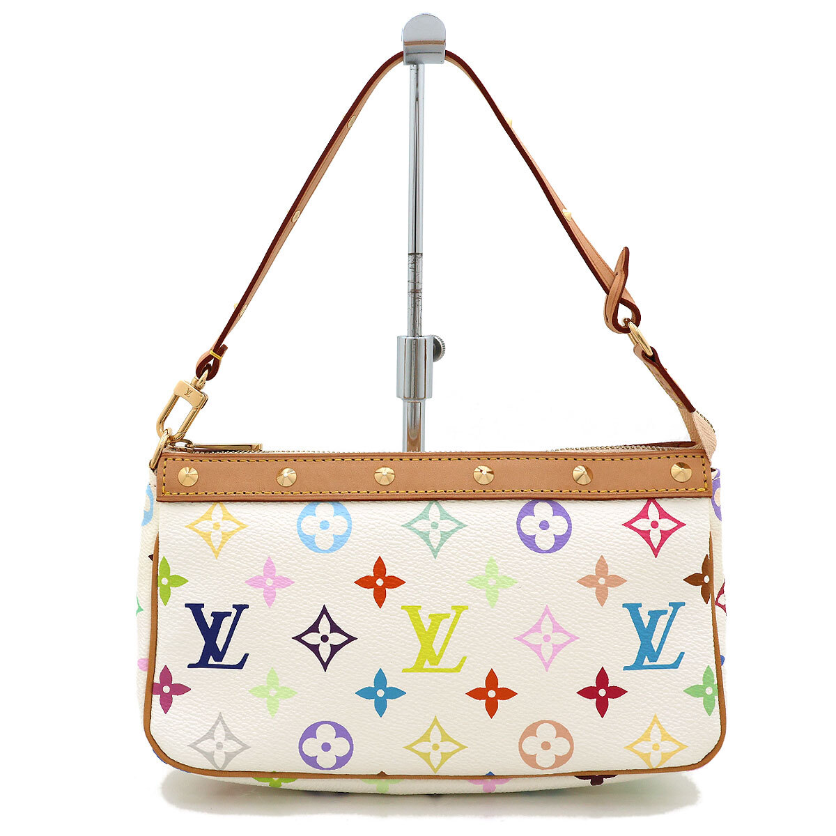 中古 LOUIS VUITTON ルイ・ヴィトン ハンドバッグ モノグラム・マルチカラー ポシェット アクセソワール M92649 ブロン ホワイト ポーチ 拍卖