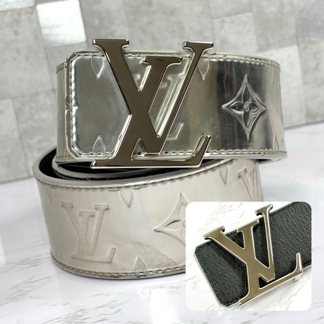 未使用級 ルイヴィトン LOUIS VUITTON ベルト モノグラム リバーシブル メタリック ブラック レザー MP303 サンチュール ミラー イニシャル拍卖
