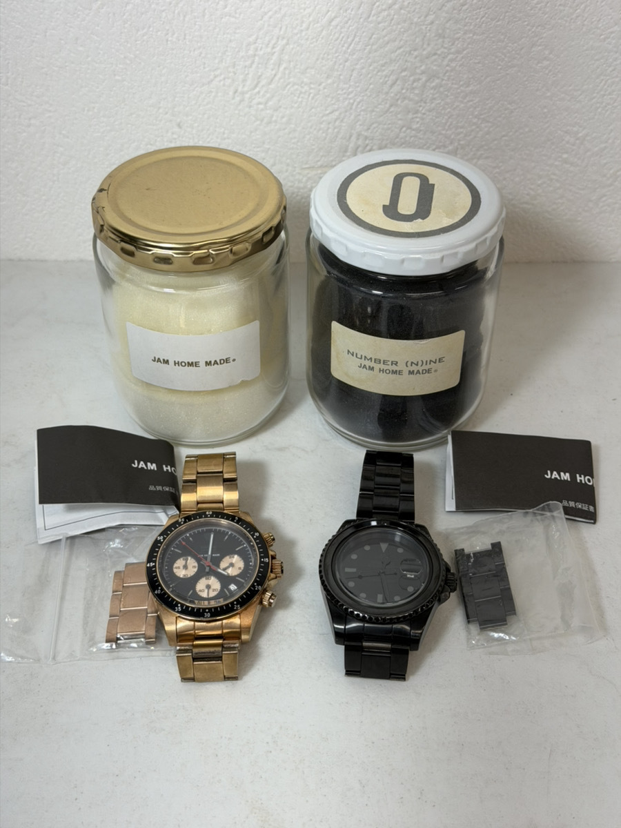 14590-048★JAM HOME MADE ジャムホームメイド 腕時計2本セット ピンクゴールド ブラック ブラックダイヤモンド ナンバーナインコラボ★拍卖