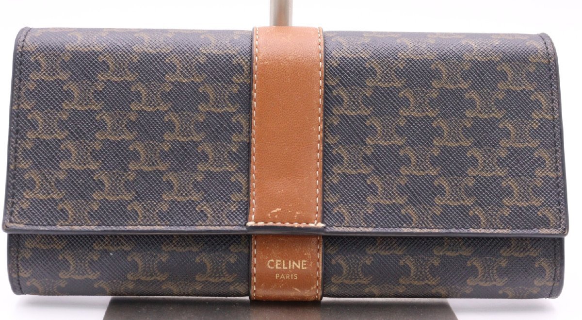 【ト長】CELINE セリーヌ トリオン ラージフラップウォレット 財布 長財布 二つ折り オシャレ ブラウン系 トリオンフ柄 CD697IOA15拍卖