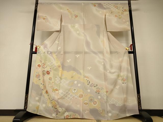 平和屋着物*夏物 訪問着 絽 吉祥花文 暈し染め 金彩 正絹 逸品 AABI0637jd拍卖