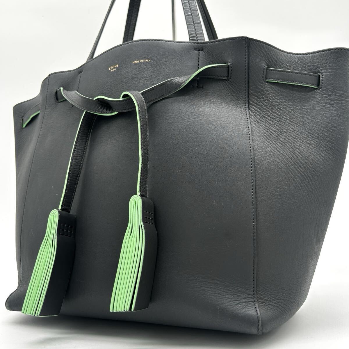 1円 ◆美品◆ CELINE セリーヌ カバファントム トートバッグ ビジネス タッセル レザー グレー ワンショルダー 肩掛け A4収納可 大容量拍卖