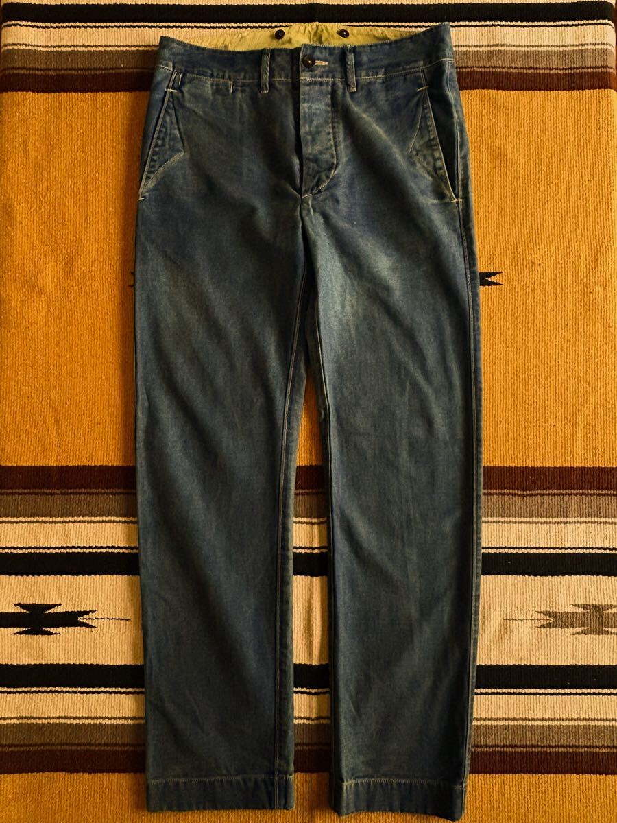 RRL LIMITED EDITION INDIGO MOLESKIN TROUSER 29/30 サスペンダーボタン 1930ディテール (ラルフローレン ビンテージ拍卖