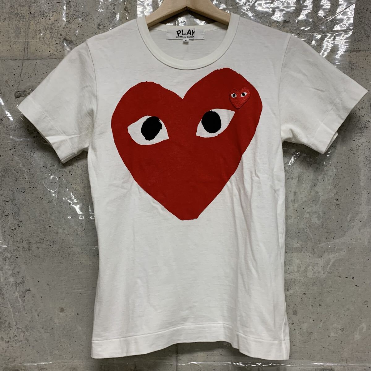 5-142 PLAY COMME des GARCONS Tシャツ Sサイズ プレイ コムデギャルソン ホワイト 白 半袖 日本製 綿100 ハート レディース トップス 拍卖