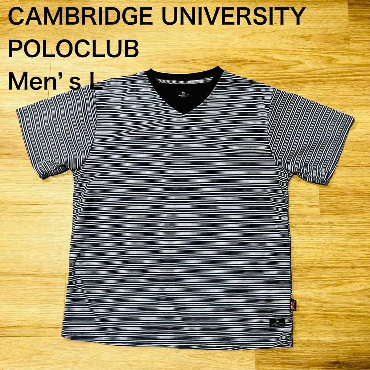 【送料無料】CAMBRIDGE UNIVERSITY POLO CLUB半袖Tシャツ 青白系ボーダー柄 メンズLサイズ ケンブリッジユニバーシティポロクラブ拍卖