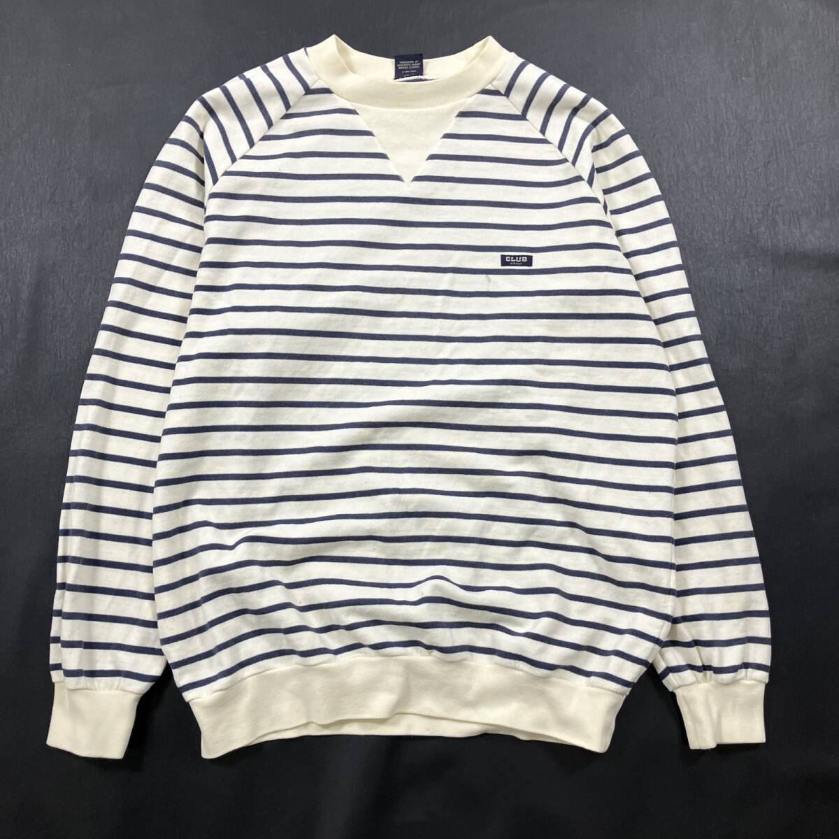 ★ クラブ vintage 80s デサント adidas アディダス スウェット プルオーバー トレーナー トップス ボーダー ホワイト L メンズ拍卖