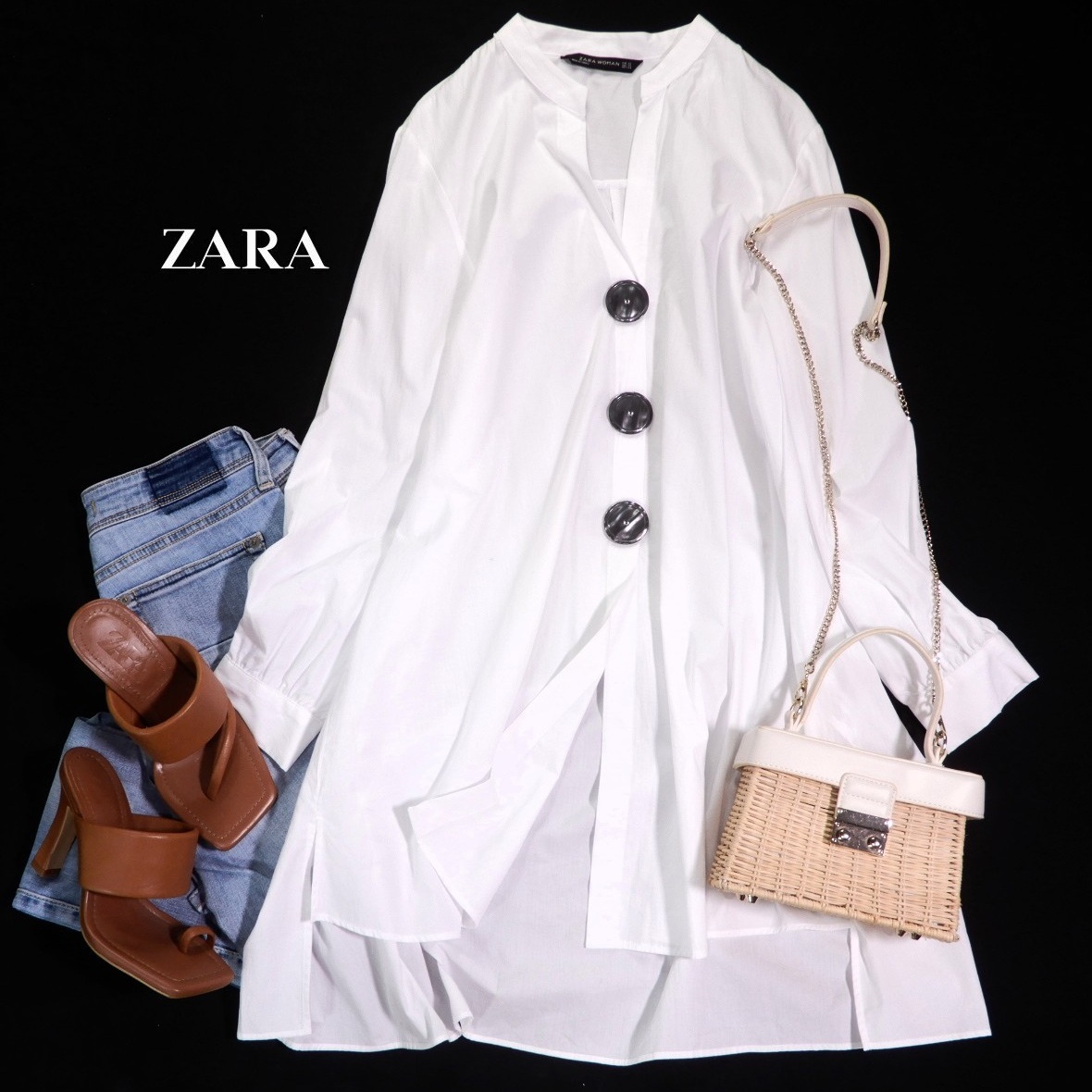 ザラ ZARA WOMAN 大人素敵スタイル☆ビッグボタン チュニック シャツ ワンピース XS ゆったり オーバーサイズ拍卖