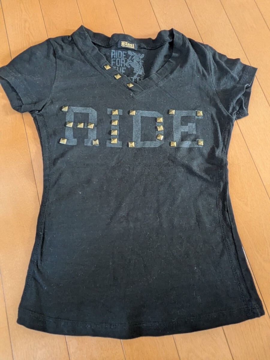 BLAST RIDE スタッズ Vネック 半袖Tシャツ ブラック Tシャツ ブラック 半袖 半袖Tシャツ 黒拍卖