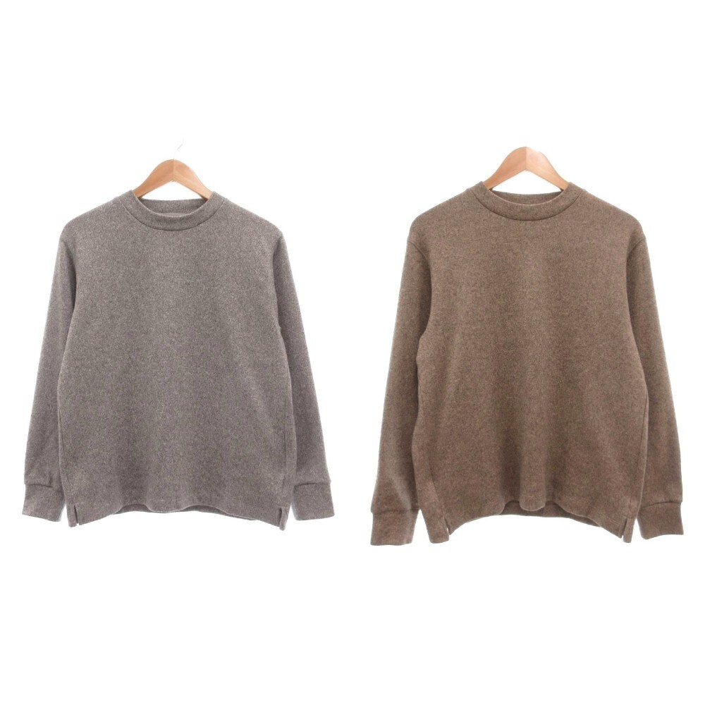 ユニクロ UNIQLO 美品 2点セット まとめ 25AW ソフトニットフリース クルーネック カットソー ニット セーター M 茶色 ブラウン グレー拍卖