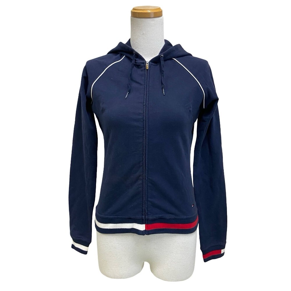 トミーヒルフィガー TOMMY HILFIGER ジップアップ スウェット パーカー ラグラン スリーブ フーディー XS/XP 紺 ネイビー /MZ ■ECD004 レ拍卖