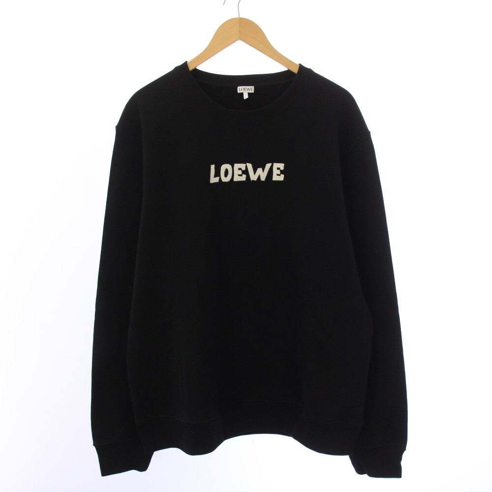 ロエベ LOEWE 22SS エンブロイダリースウェット トレーナー クルーネック 長袖 ロゴ刺繍 Vガゼット XXL 黒 ブラック H526Y24J18 メンズ拍卖