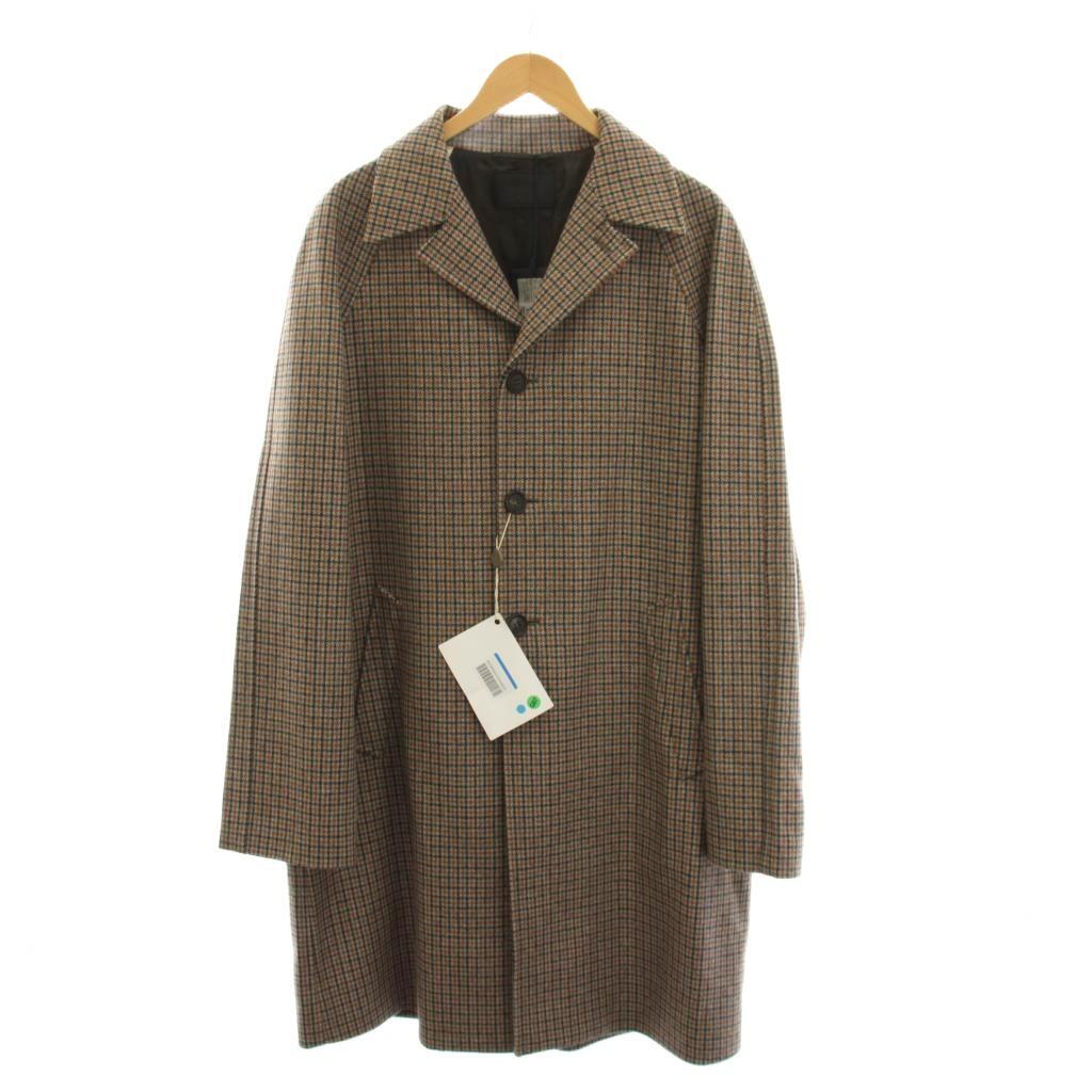 未使用品 プラダ PRADA ウールコート ロング アウター 千鳥格子 52 茶色 ブラウン グレー 黒 SGN738 /YM メンズ拍卖