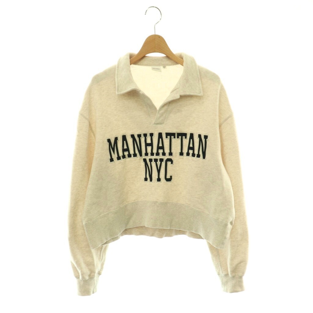 マウジー MOUSSY MANHATTAN SKIPPER プルオーバー スウェット トレーナー スキッパーカラー 長袖 F アイボリー /HS ■OS レディース拍卖