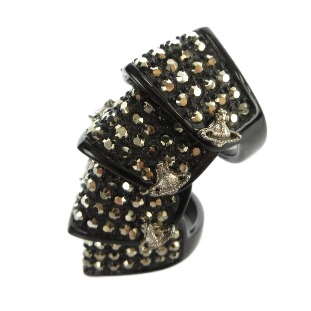 ヴィヴィアンウエストウッド Vivienne Westwood 指輪 アーマーリング アクセサリー オーブ ラインストーン 9号 黒 ブラック ■GY18 /MQ拍卖