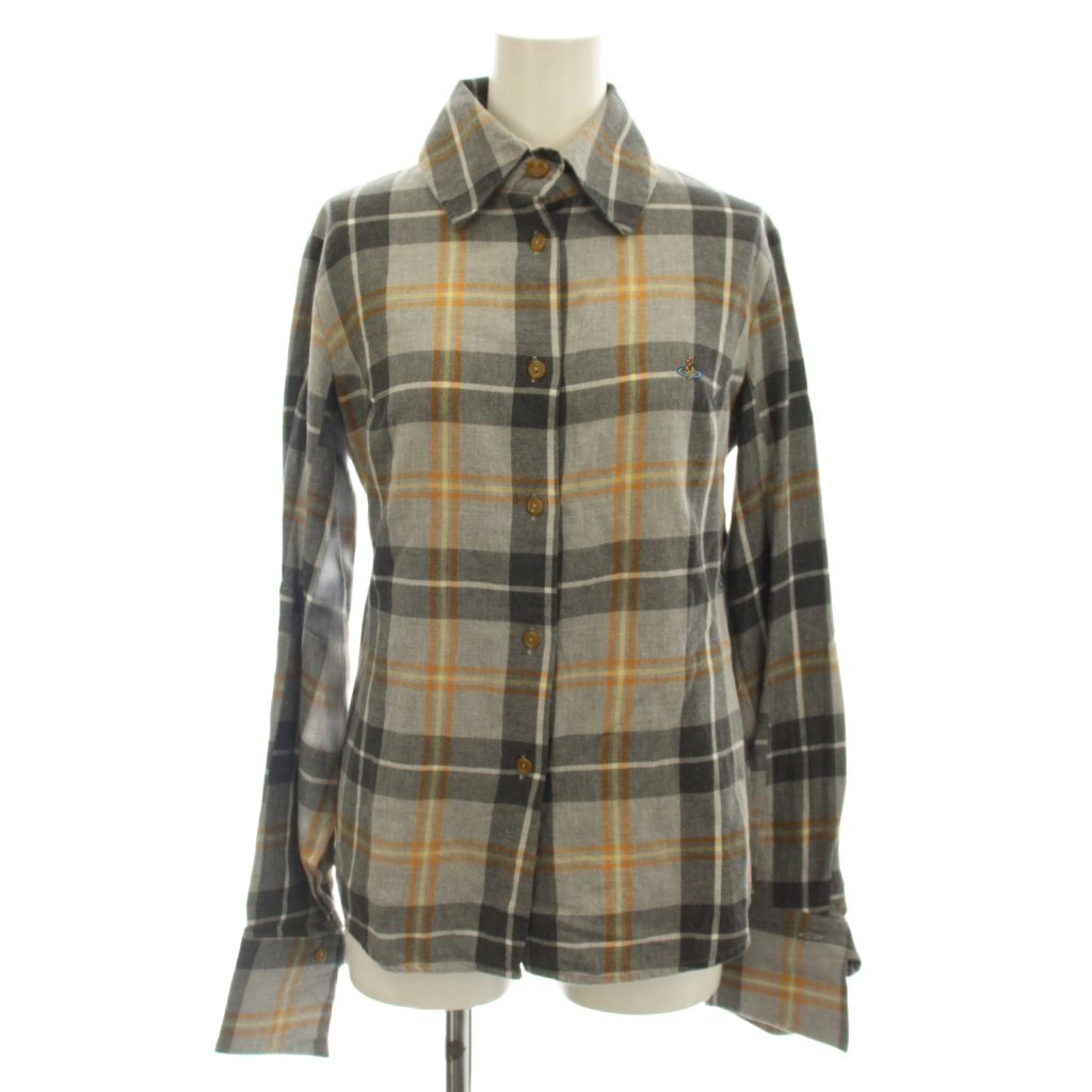 ヴィヴィアン Vivienne Westwood RED LABEL ネルシャツ ブラウス 長袖 チェック柄 3 グレー /☆G レディース拍卖