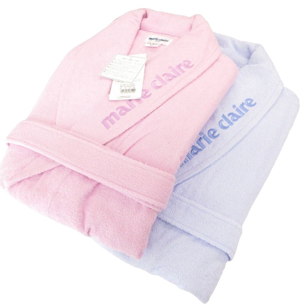 未使用品 マリクレール MARIE CLAIRE タグ付き 2点セット バスローブ ガウン コットン ベルト ロング LA M ピンク 青 ブルー拍卖