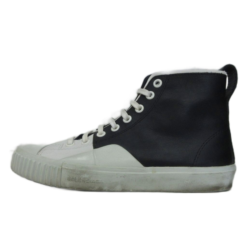 バレンシアガ BALENCIAGA Leather Hi-Top Sneaker スニーカー ハイカット バイカラー 36 黒 ブラック 白 ホワイト IBO96 ☆AA★ レディース拍卖