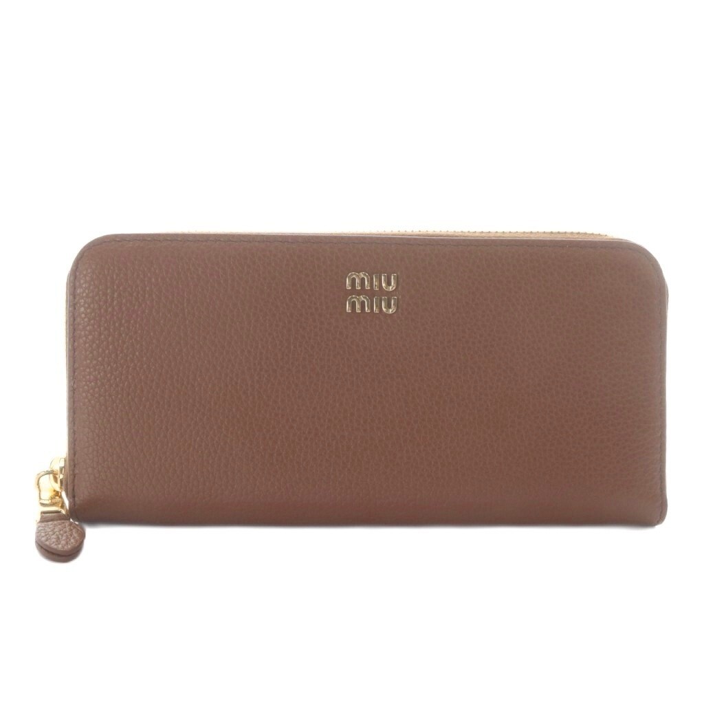ミュウミュウ miumiu レザー 財布 長財布 ラウンドファスナー コニャックブラウン 5ML506-ADT7-F0046 /YO17 ■OH レディース拍卖