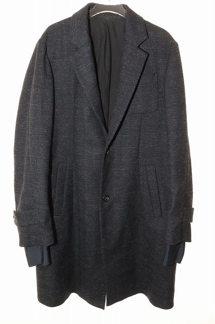 アンダーカバー UNDERCOVER 17AW 袖レイヤード ウール チェスター コート サイズ2 異素材 切替 ネイビー 【ブランド古着ベクトル】●260523拍卖