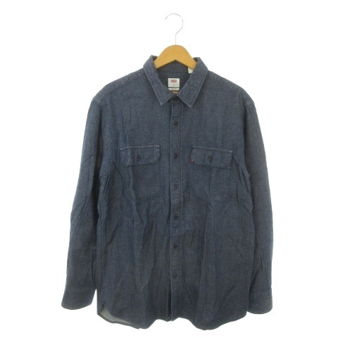 リーバイス Levi's シャツ ダンガリー デニム M RELAXED 紺 ダークブルー 長袖 無地 レギュラーカラー /AH2 ■GY99 メンズ拍卖
