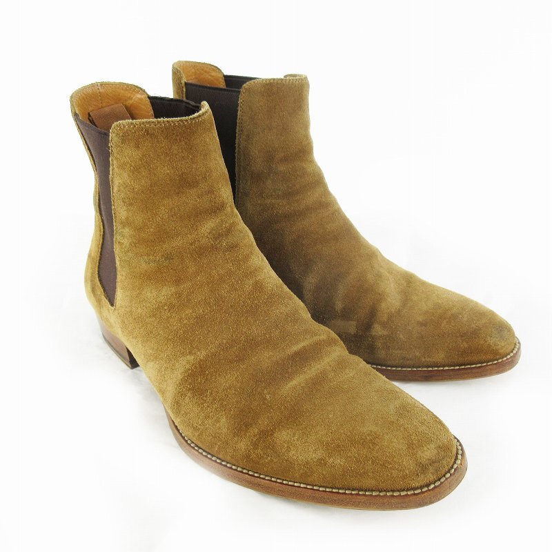 サンローラン パリ SAINT LAURENT PARIS 41 約26cm ワイアット スウェード チェルシーブーツ サイドゴア 443208 レザー キャメル ブラウ拍卖