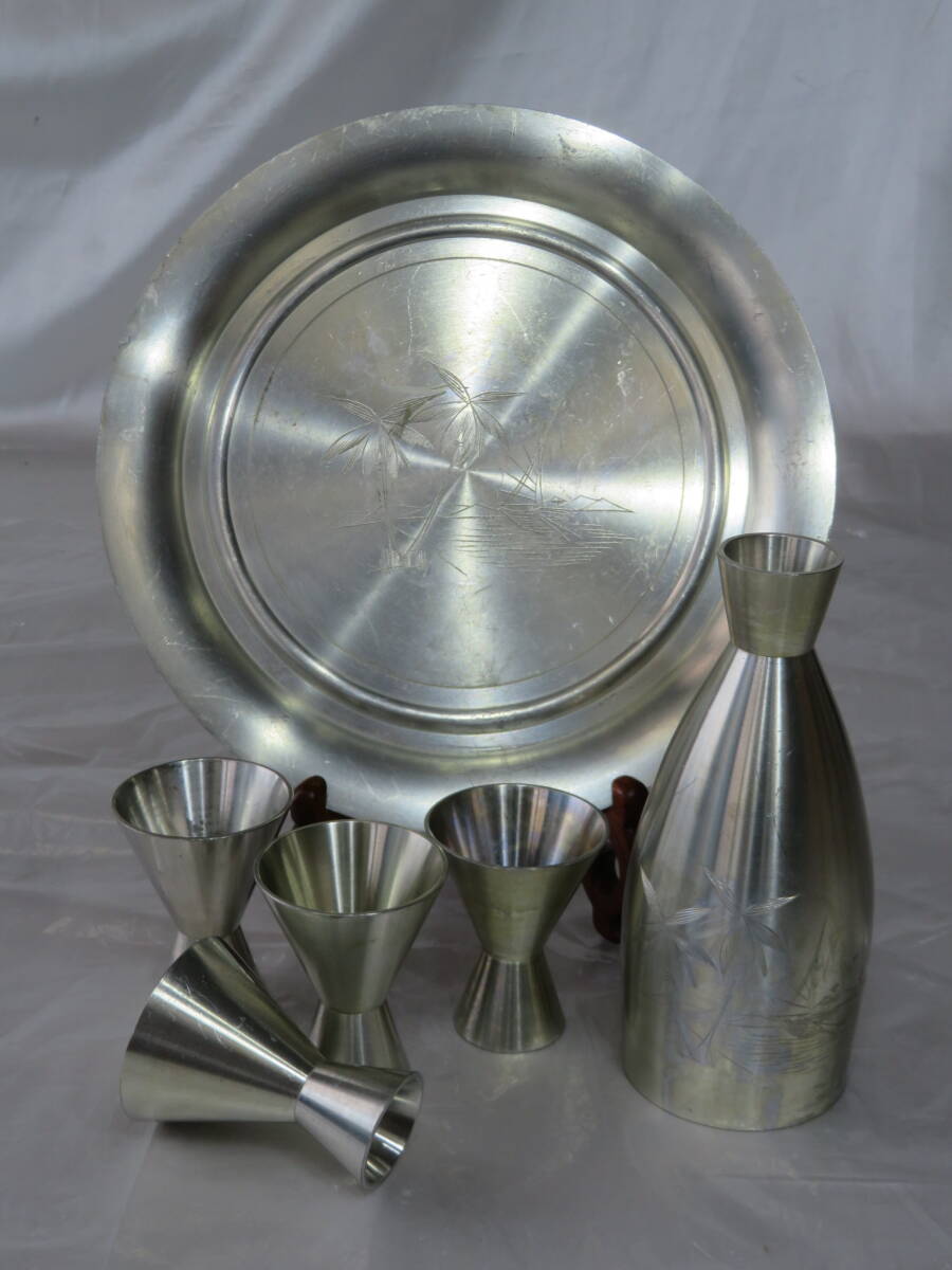 【食器】 ペナン マレーシア PENANG MALAYSIA ピューター PEWTER 酒器セット 錫 徳利・猪口・皿 現状品拍卖
