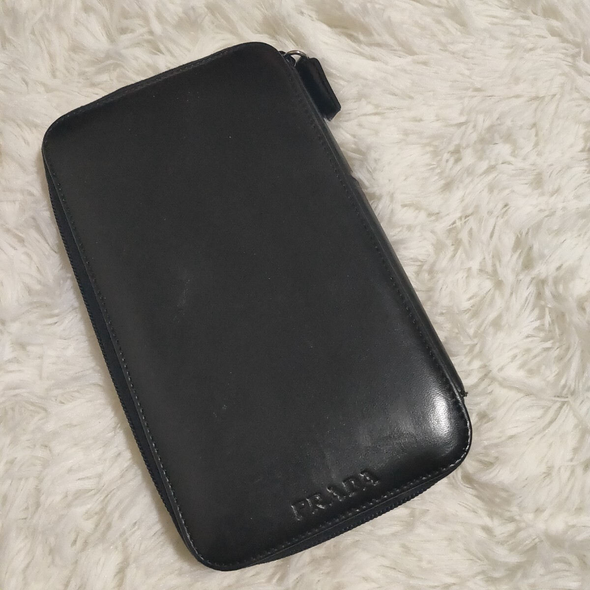 【高級・美品】 PRADA プラダ ラウンドファスナー 長財布 オーガナイザー トラベルケース 黒 レザー カードケース ブラック 拍卖
