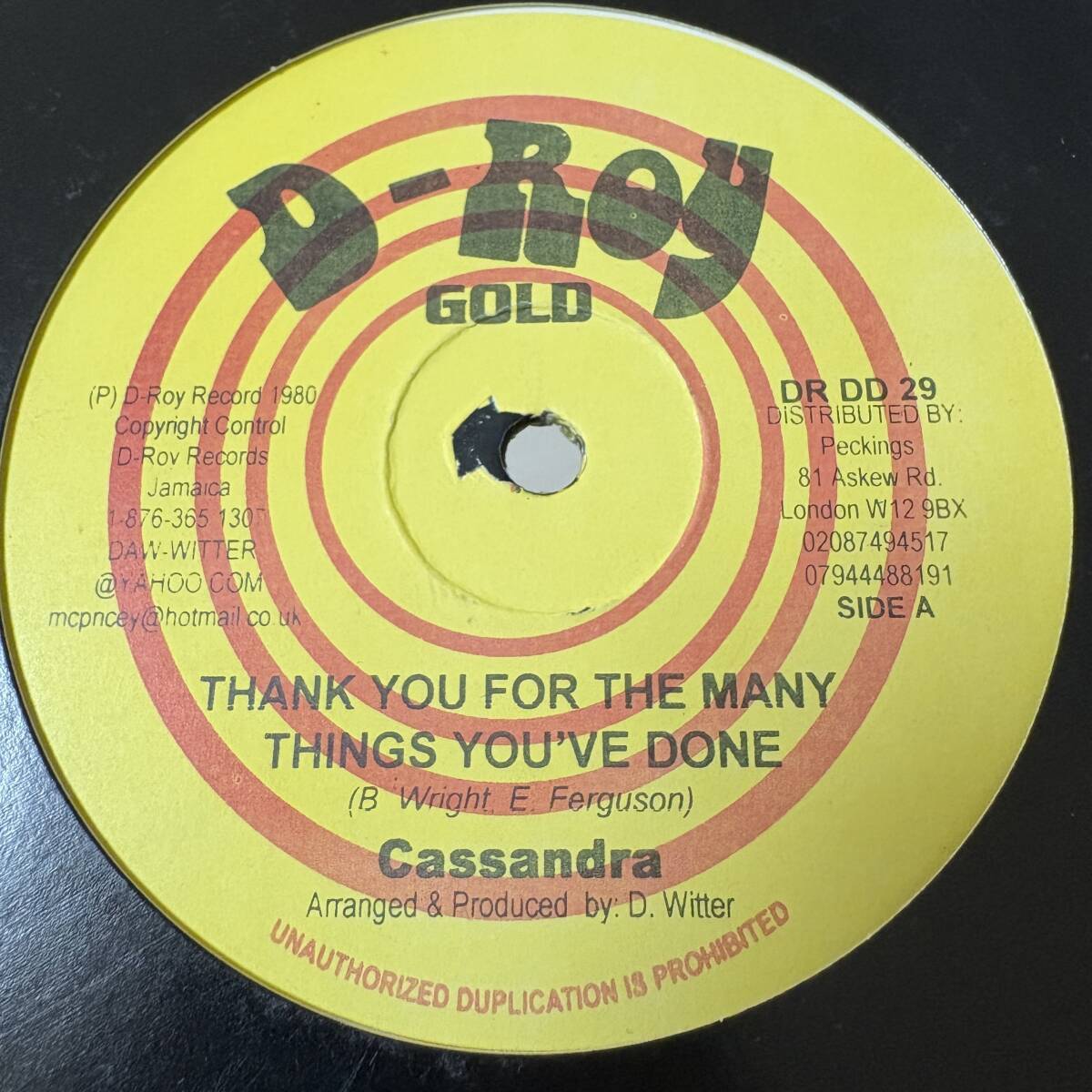 Cassandra - My Angel Baby / Thank You For The Many Things You've Done // D-Roy Records 12inch AA0144拍卖