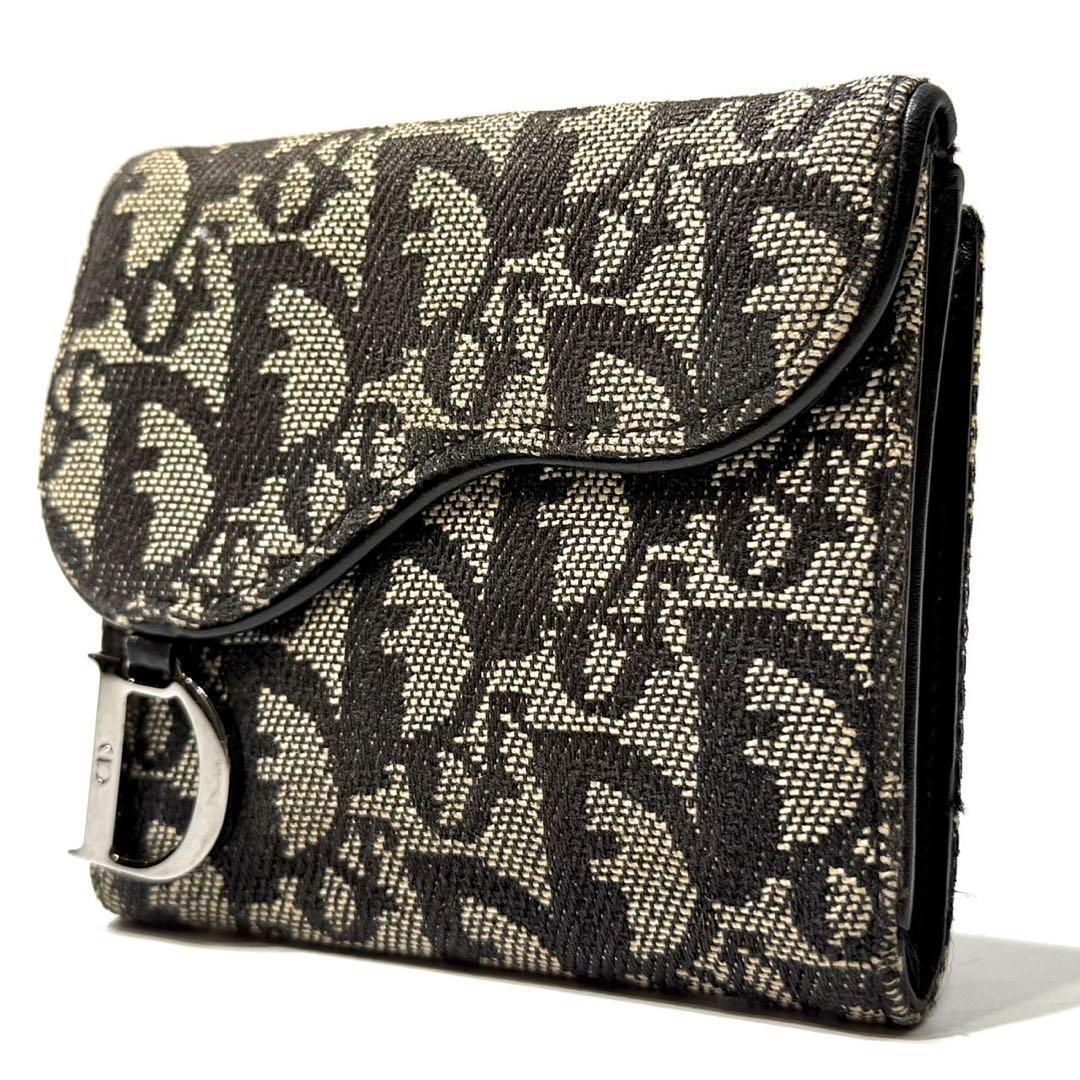 Dior クリスチャンディオール トロッター サドル コンパクトウォレット 財布 オブリーク 金具 シルバー CD 折り財布 キャンバス レザー拍卖