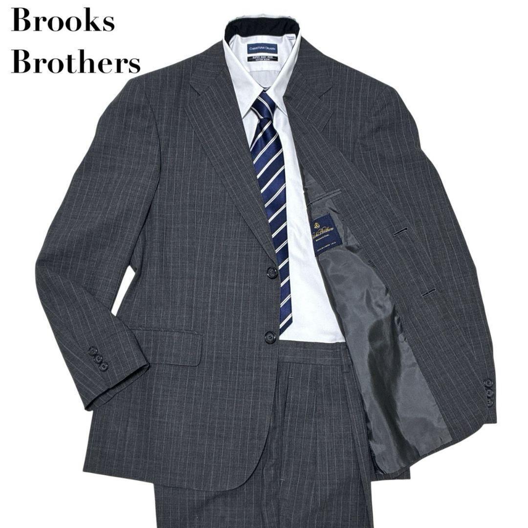 【美品】BROOKS BROTHERS ブルックスブラザーズ 高級スーツ上下 セットアップ ビジネススーツ 背抜き 春夏 ストライプ グレー シングル拍卖