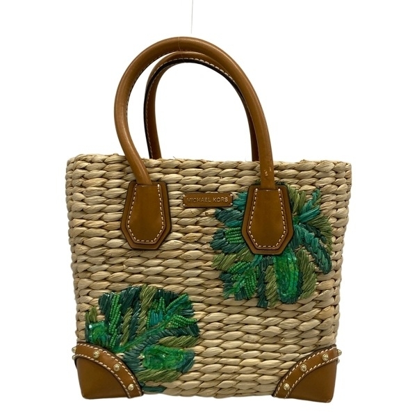 マイケルコース MICHAEL KORS トートバッグ レザー ベージュ×グリーン スパンコール/ビーズ バッグ拍卖