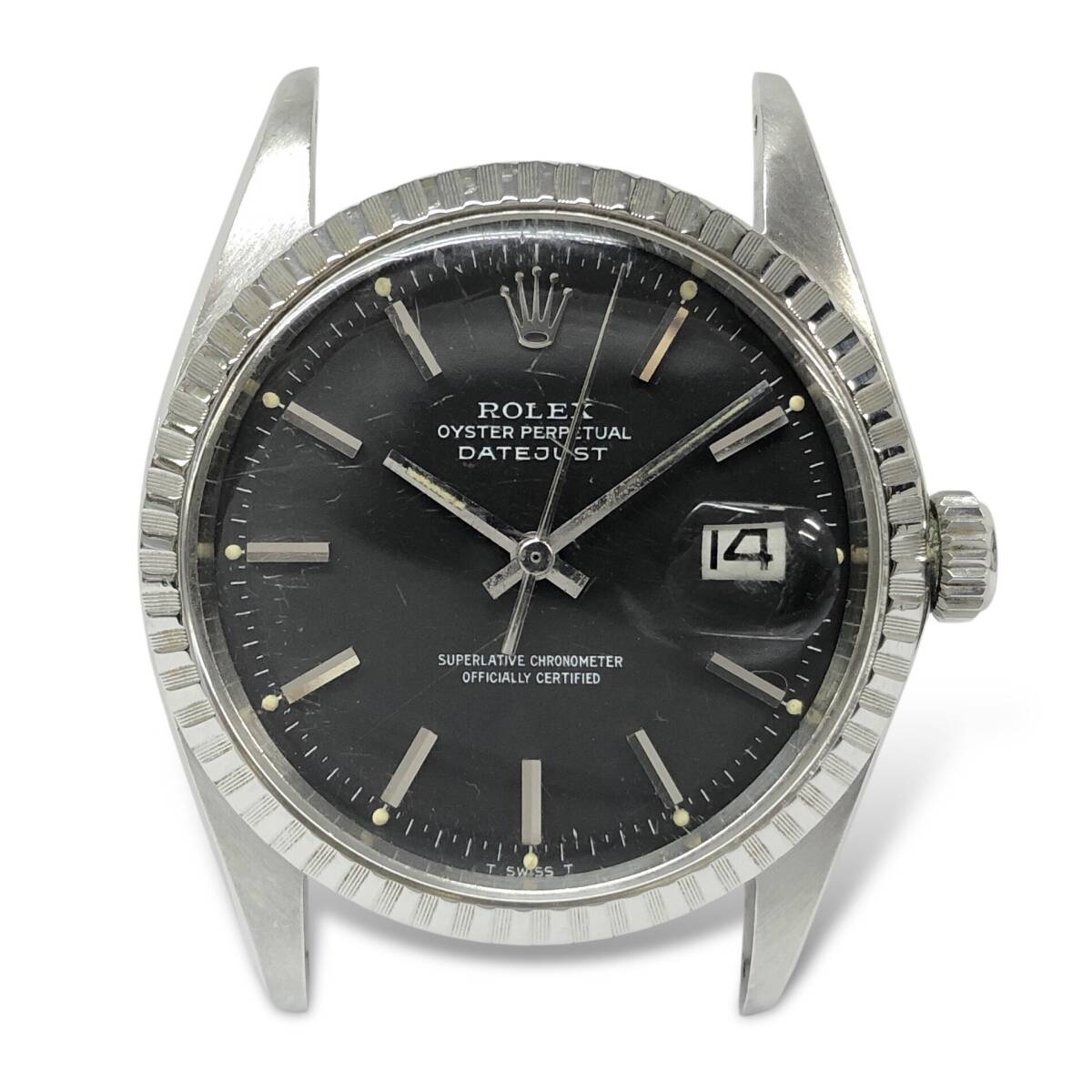 *ROLEX 1603 デイトジャスト 黒文字盤 自動巻 エンジンターンドベゼル AT ブラック 稼働品 現状品拍卖