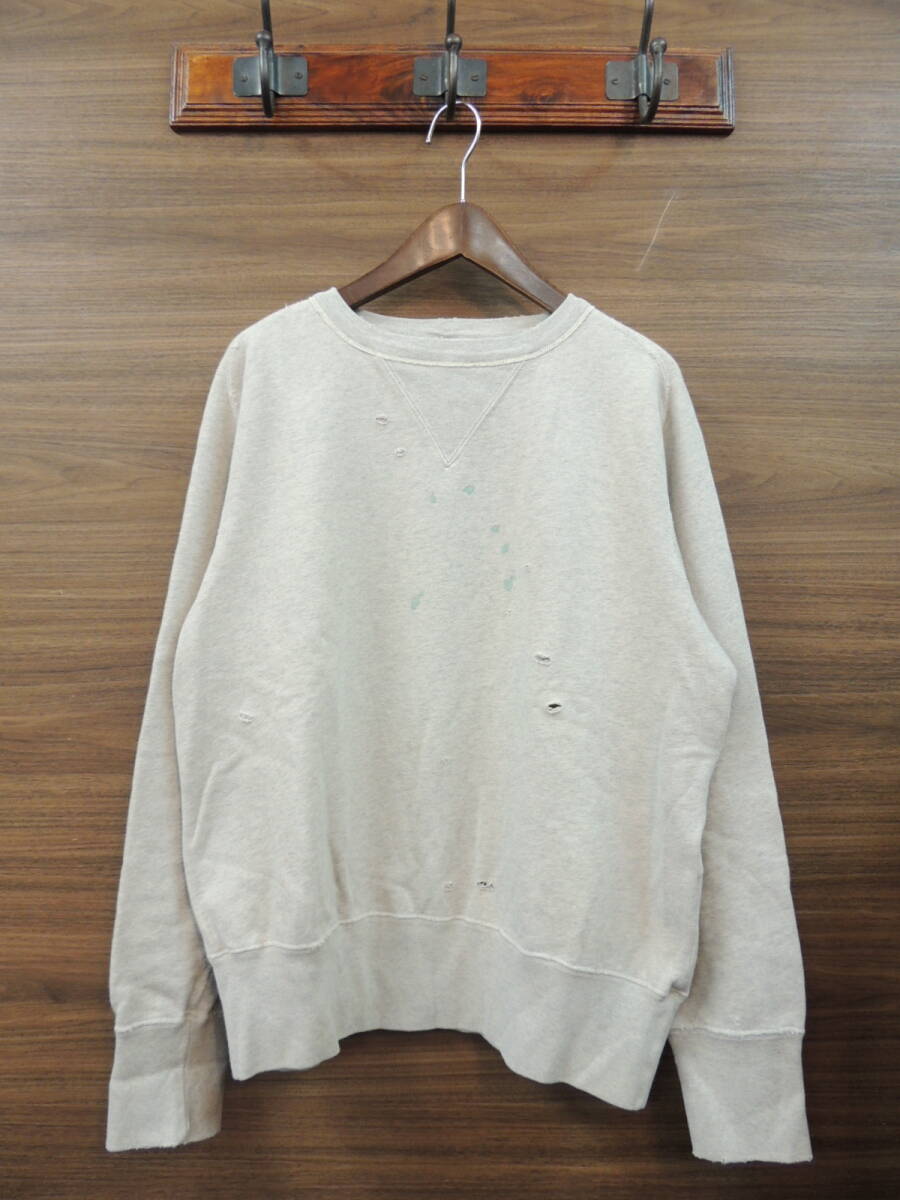 ★ 美品 LEVI’S VINTAGE CLOTHING LVC BAY MEADOWS ポルトガル製 1930S 復刻 両V フリーダムスリーブ スウェット M ダメージペンキ加工拍卖