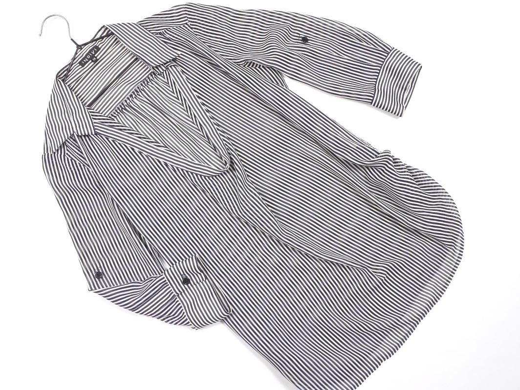 INDIVI インディヴィ ストライプ ブラウス シャツ size38/白x黒 ■◇ ☆ gec7 レディース拍卖