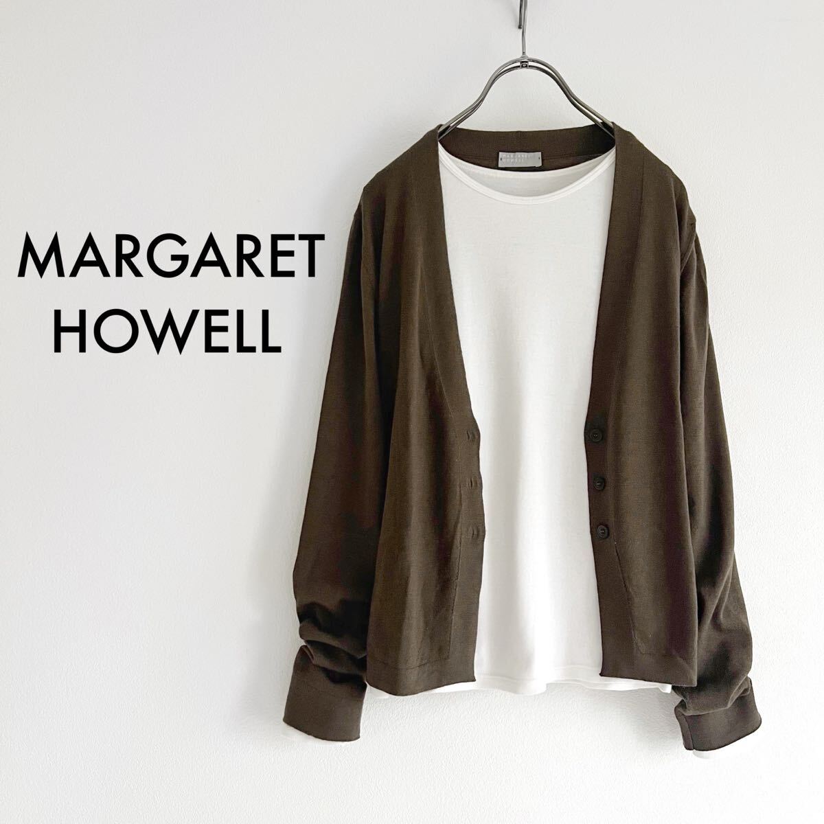 MARGARET HOWELL マーガレットハウエル カシミヤ混 ニットカーディガン カーキ レディース拍卖
