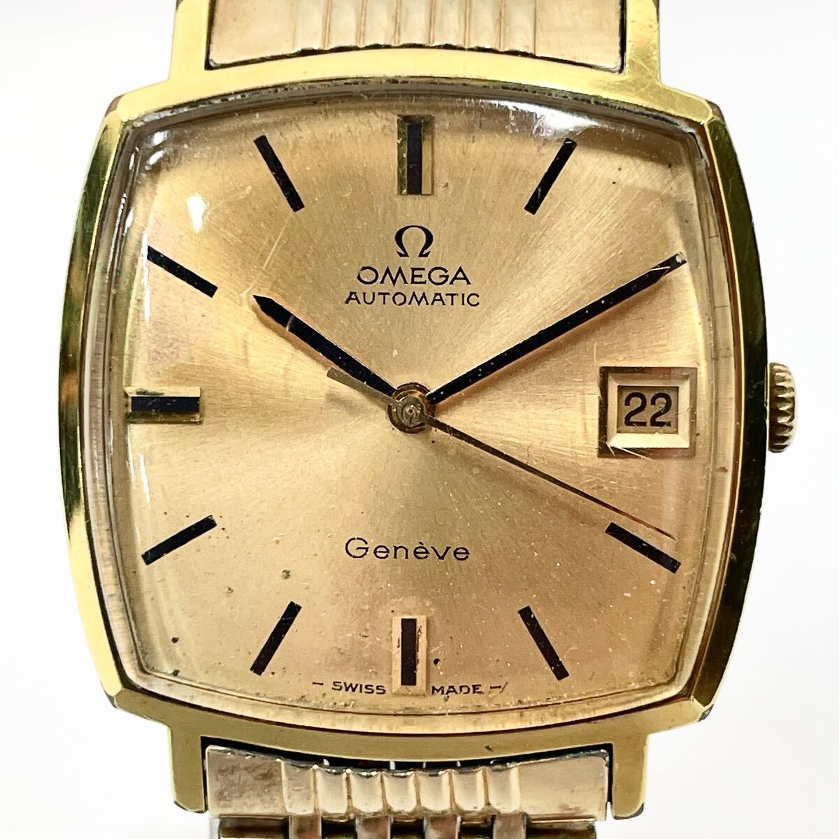 稼働品 オメガ OMEGA ジュネーブ 162.010 Cal.565 ゴールド文字盤 自動巻き デイト メンズ 腕時計拍卖