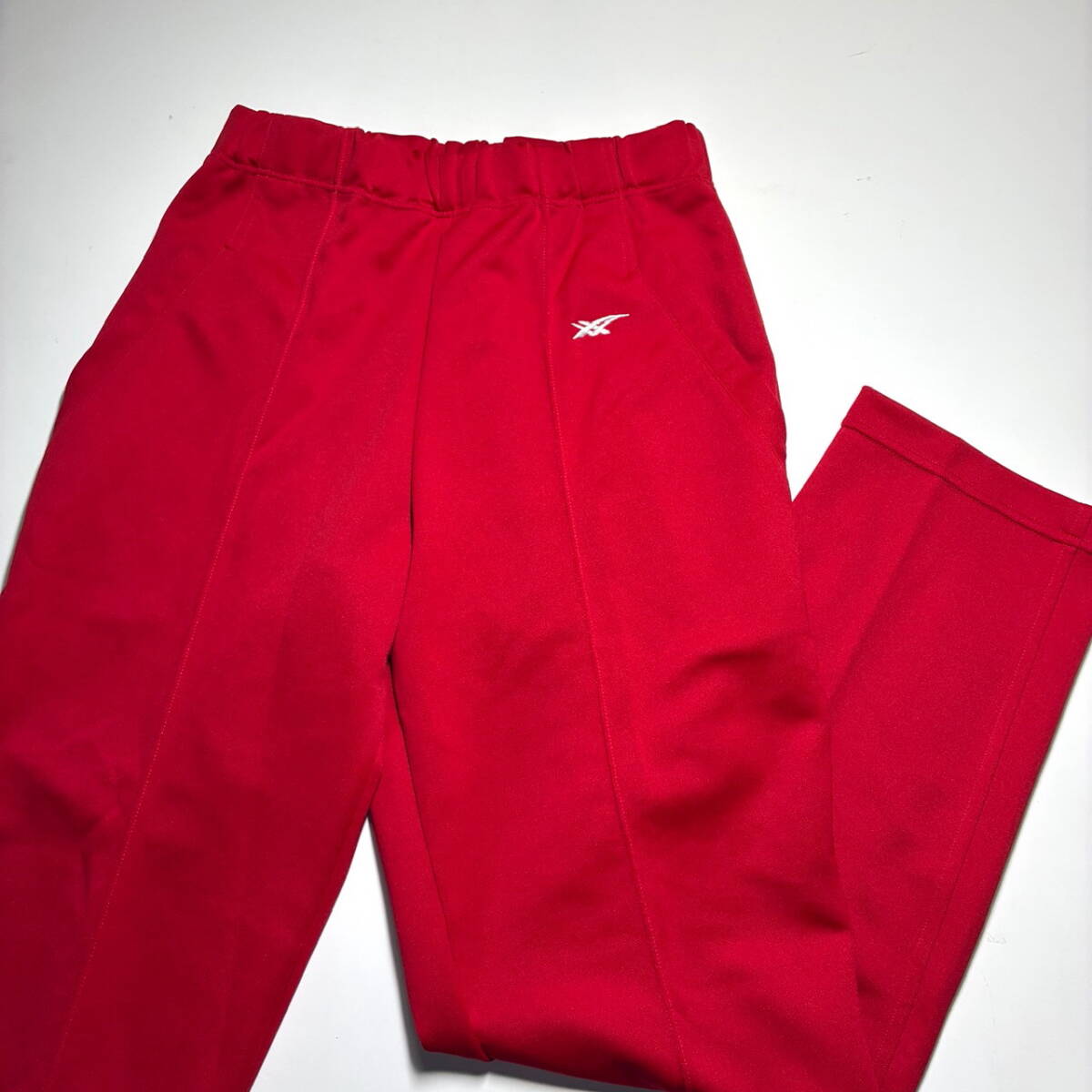 ◆レトロ◆日本製 asics アシックス パウ 赤色 ジャージ 下 長パンツ Oサイズ/W84 長期保管品◆ゴールドタイガー拍卖