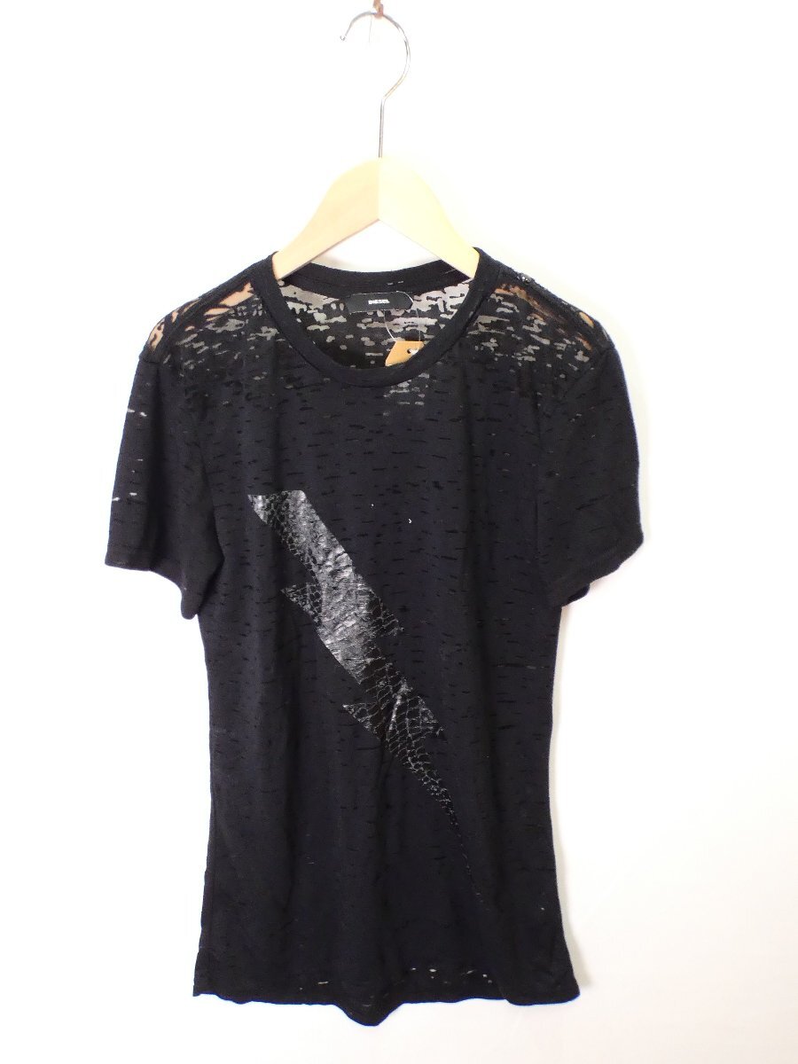 ディーゼル DIESEL 強ダメージ加工 半袖 カットソー【L's(XS)/ブラック/Sランク】b6C拍卖