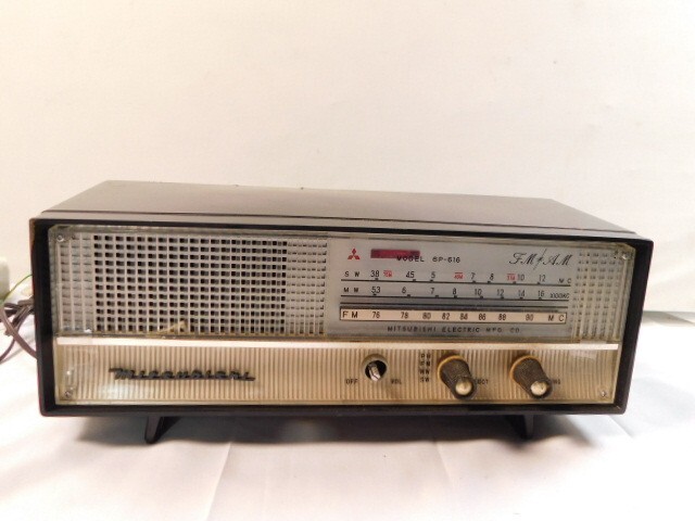 y620B7★三菱 真空管ラジオ 6P-616 昭和レトロ 3バンド FM AM SW MITSUBISHI ジャンク 送料970円~拍卖