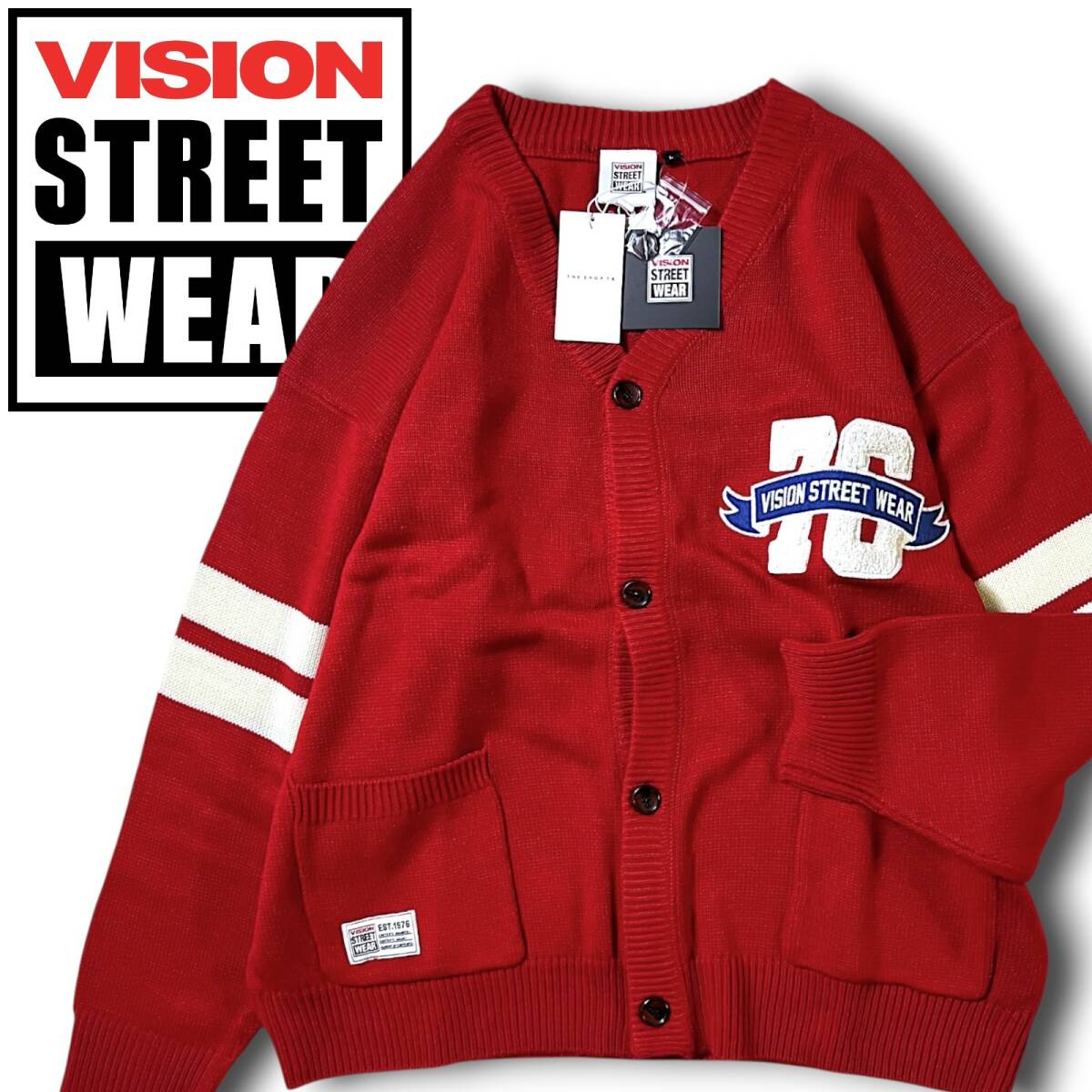 新品 VISION STREET WEAR ヴィジョンストリートウェア タケオキクチ別注 ニット カーディガン 2905025-101 M 春秋冬 レッド系 NR-49拍卖