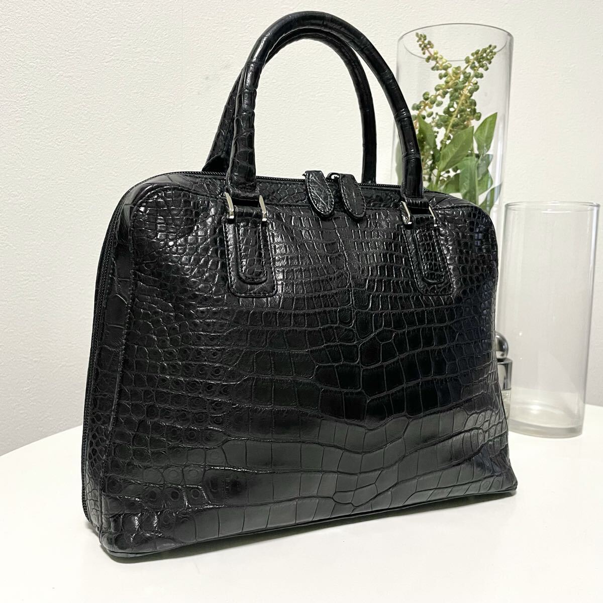 BAG FAN【美品/JRA認証】リアルクロコ フォーマルバッグ ハンドバッグ ブラック 黒 トップハンドル クロコダイル Crocodile レディース拍卖