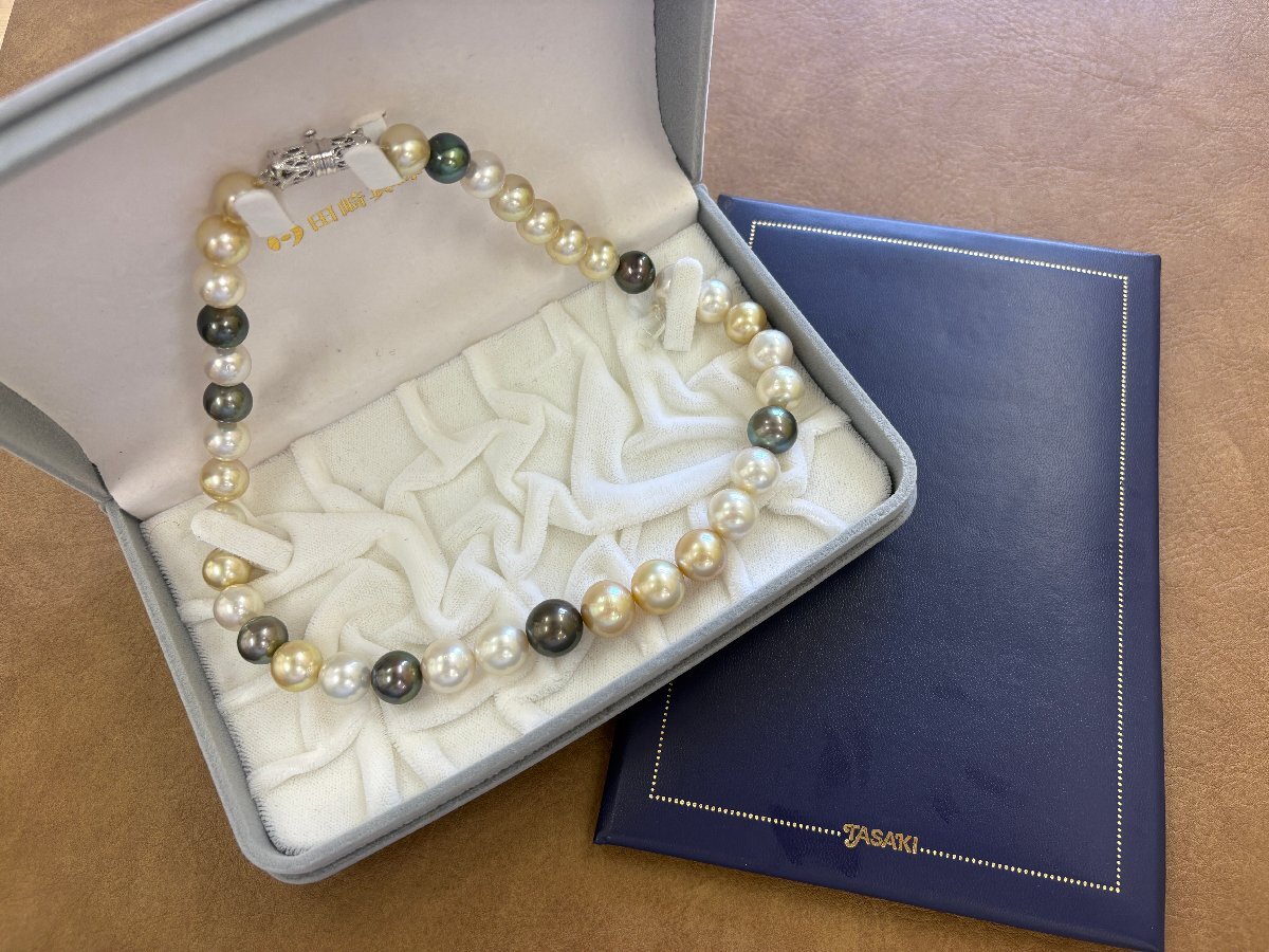 1円スタート TASAKI 田崎 タサキ パール ネックレス 南洋パール 真珠 約11~14mm ネックレス 約95g 3色 保証書拍卖