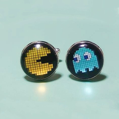 パックマン カフスボタン カフリンクス ブルー ドット拍卖