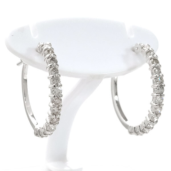送料無料 本物 ダイヤモンドピアス K18WGホワイトゴールド ダイヤ0.25ct×2 フープピアス レディース メンズ アクセサリー 上品 おしゃれ拍卖