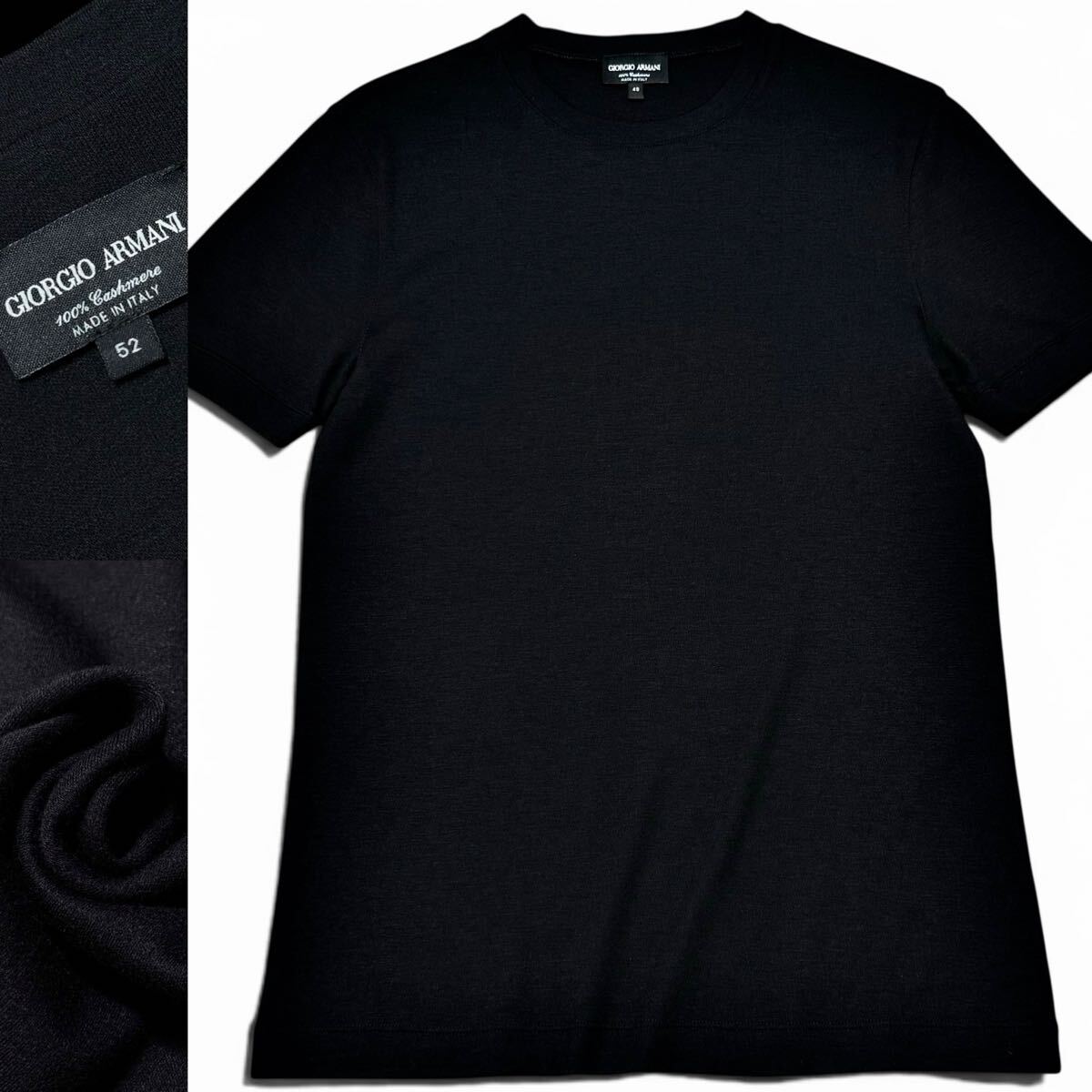 アルマーニ氏愛用!!世界で最もラグジュアリーなTシャツ GIORGIO ARMANI ジョルジオアルマーニ カシミヤ100% 半袖 ニット ジャージー 52 黒拍卖